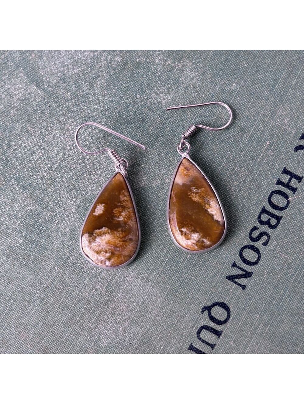 Sterling Coated Brown & Cream Teardrop Earrings